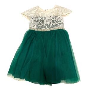 Green and White Lace Tulle Dress (3T) Flower Girl